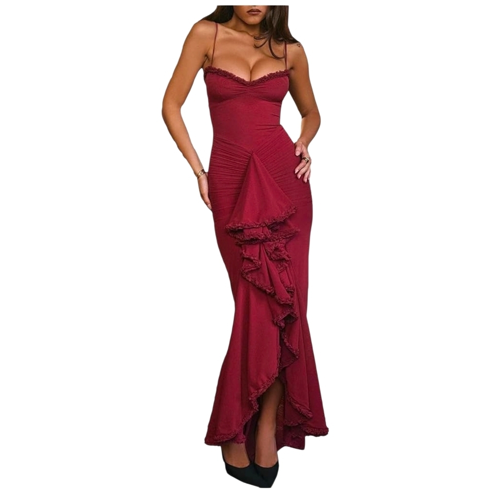NRTHYE - Small Elegant Maxi Dress Mesh Ruched Sleeveless Backless - Picture 9 of 9